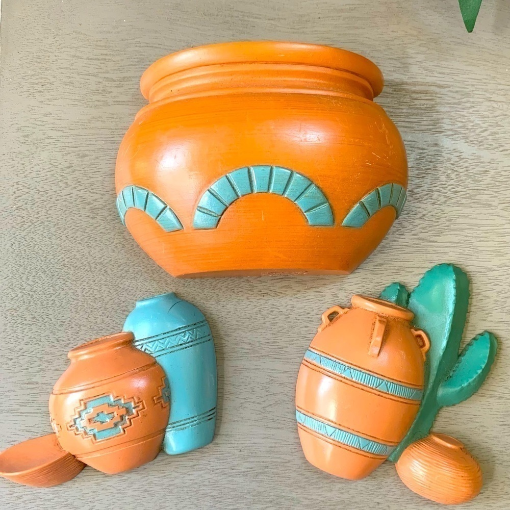 Aztec Southwestern Desert Vibe 3 Piece Vintage Melamine Wall Decor Real Planter